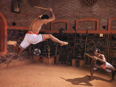 Kalaripayattu flying kick in arena