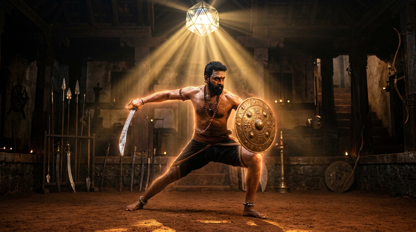Authentic Kalaripayattu Warrior in Kalari Arena
