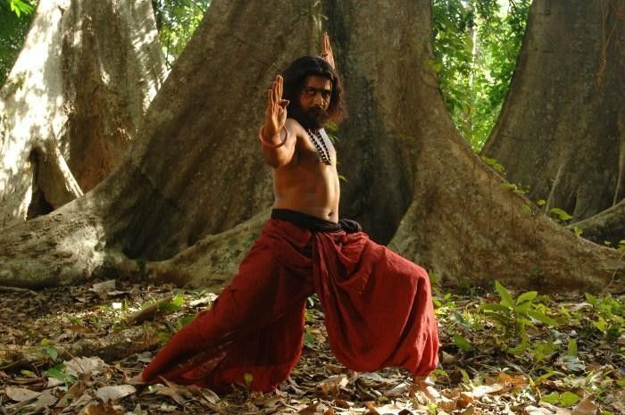 Kalaripayattu warrior in forest stance