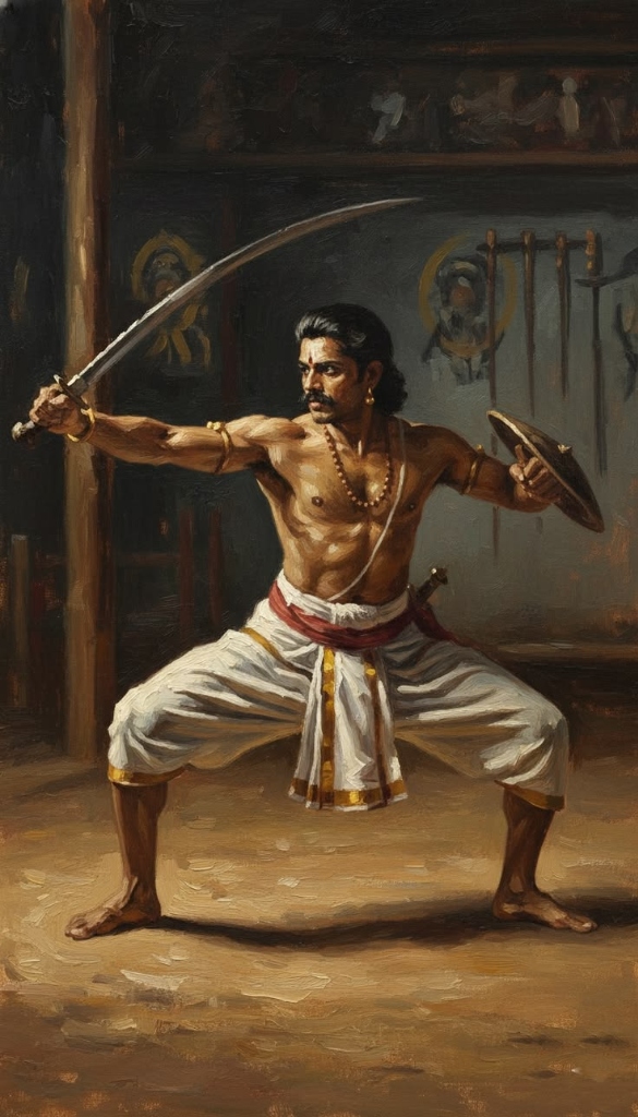 Classical Kalaripayattu warrior painting